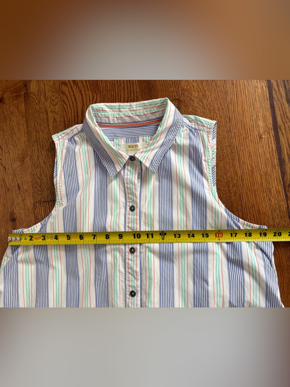 Anthropologie Maeve Striped Button Down Shirt Dress Sleeveless Pockets Ruffle M - Picture 6 of 11